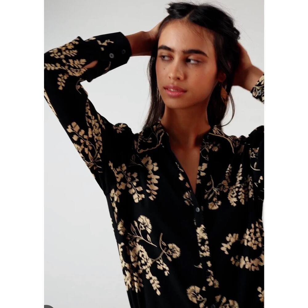 ba&sh Selym Floral Print Button Up Lady Shirt Black & Cream Size Small - Picture 2 of 12